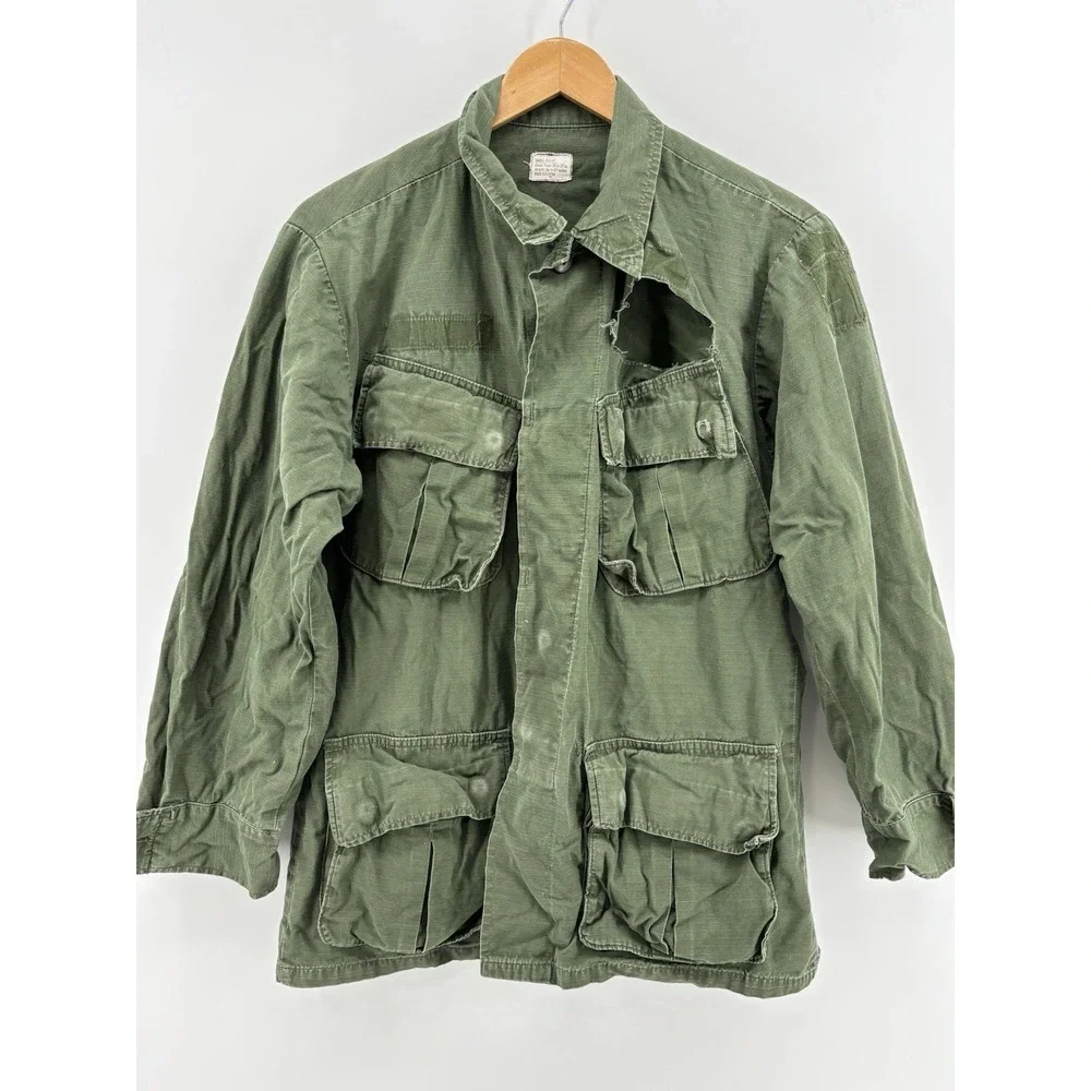 Vietnam Jacket 107 Combat Ripstop Slant Tropical Wind Ripped Mens Small